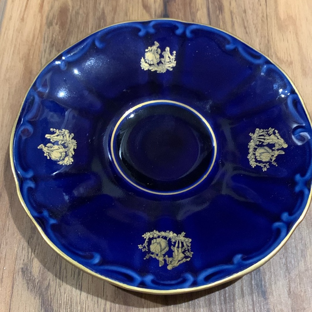 Vintage Bareuther bone china Made in Germany 4.5” indigo w 22k gold tea saucer